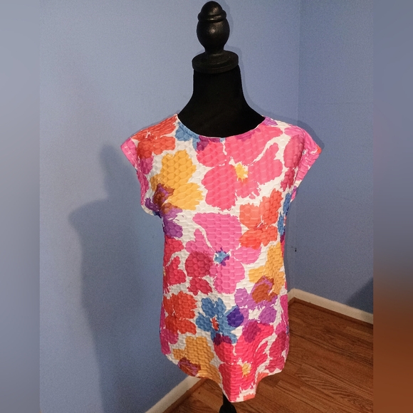 ECLA Tops - 🧡🤍🩷💙 EUC Womens SP Neon Floral Print Blouse Top Spring Summer Fun Party